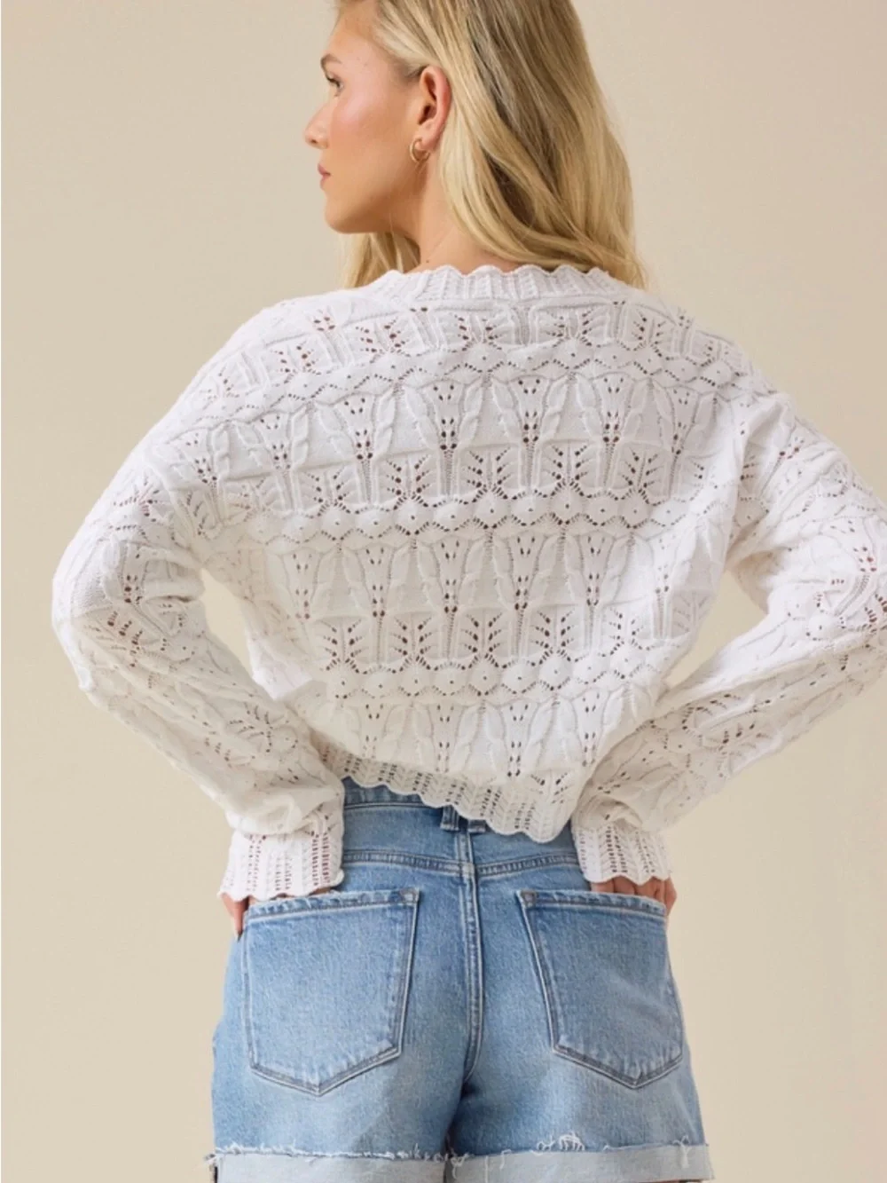 Altar'd State Cream Crochet Knit Cardigan - Picture 4 of 7